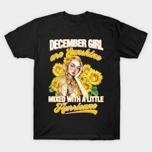 December Girl Sunshine Mixed Hurricane Shirt Cancer Leo Birthday T-Shirt